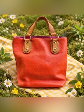 Maurizio Taiuti Orange Tote with Tan Handles